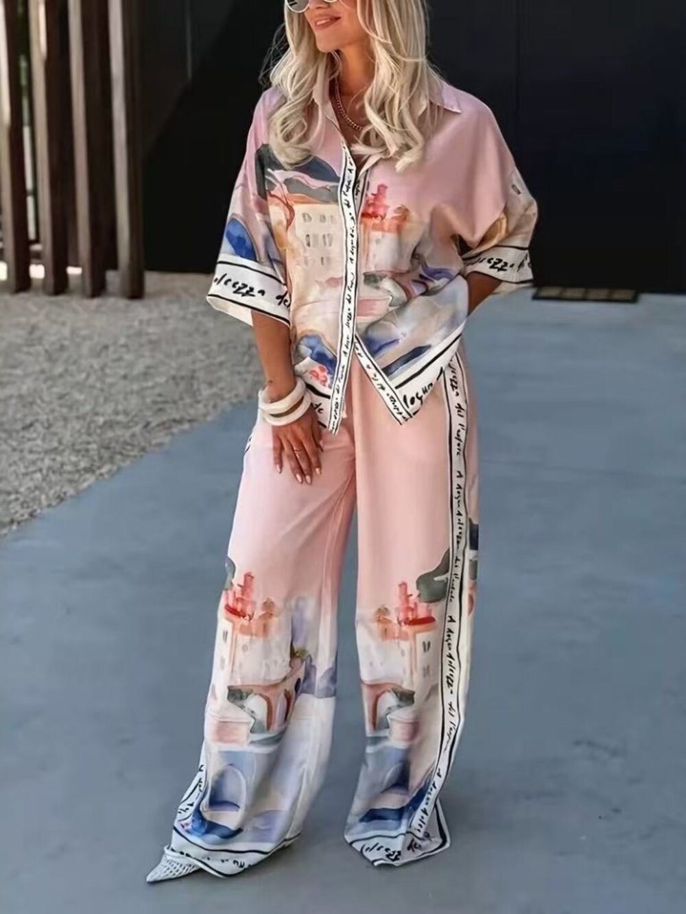 Zimmermann Women's Printed Pink Wide-Leg Pant Set